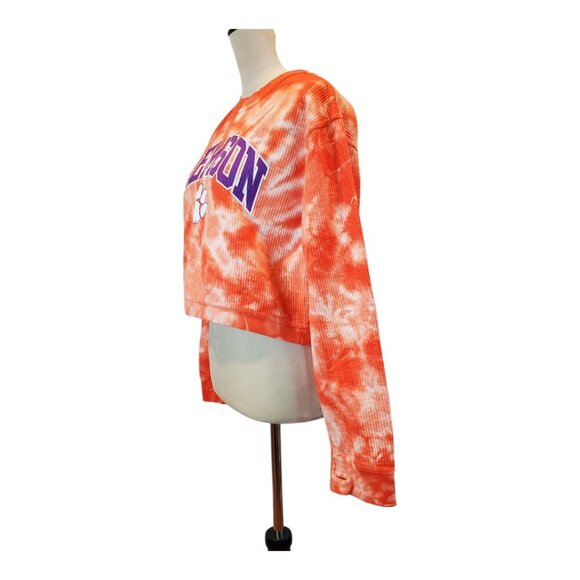 PRESSBOX SZ XL Clemson Tigers Women's Orange Tie-dye Pullover Cropped Sweatshirt - Picture 3 of 8